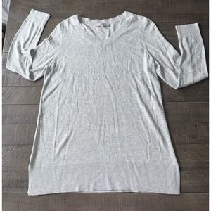 Loft Women's Light Gray V-Neck Ribbed Hem Light Weight Sweater size XL